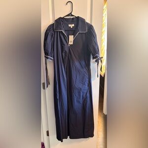 Chic Navy Maxi Dress with White Accents